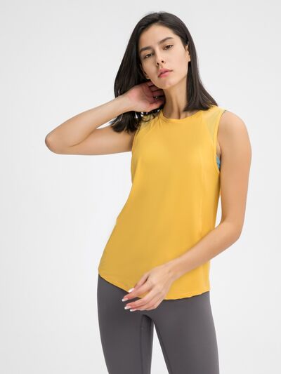 Millennia Cutout Back Round Neck Active Tank - FitFemme.Shop