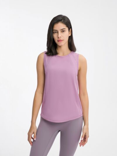 Millennia Cutout Back Round Neck Active Tank - FitFemme.Shop