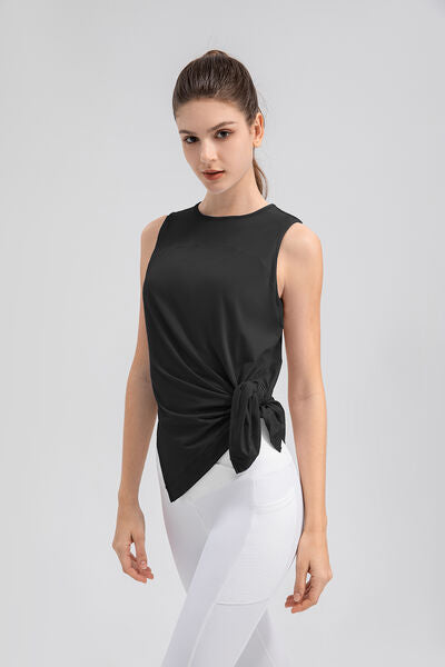 Slit Round Neck Tank - FitFemme.Shop