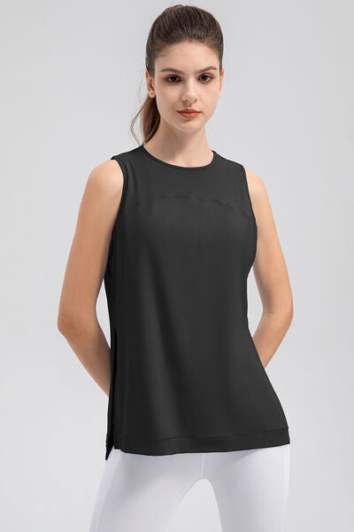Slit Round Neck Tank - FitFemme.Shop