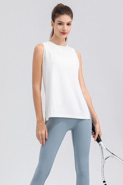 Slit Round Neck Tank - FitFemme.Shop