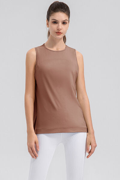 Slit Round Neck Tank - FitFemme.Shop