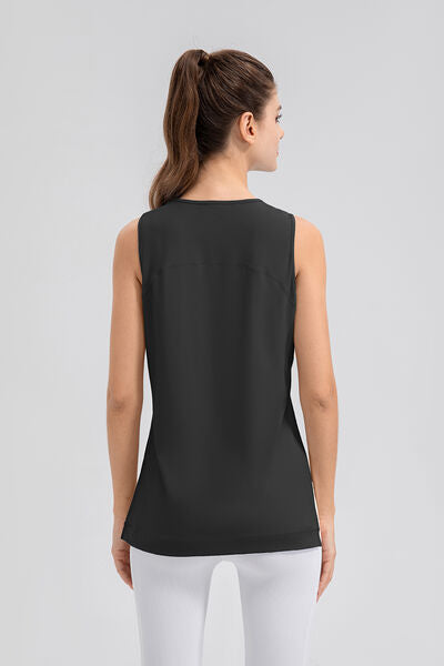Slit Round Neck Tank - FitFemme.Shop