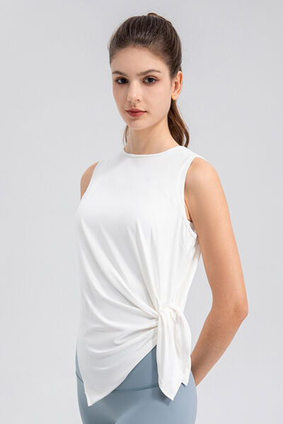 Slit Round Neck Tank - FitFemme.Shop