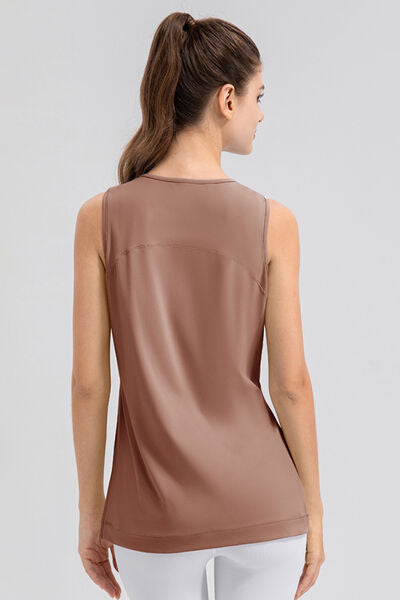 Slit Round Neck Tank - FitFemme.Shop