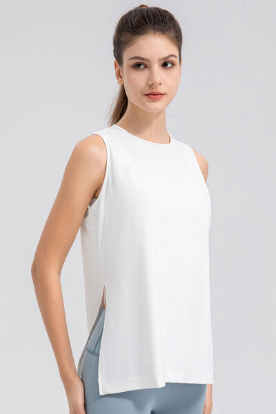 Slit Round Neck Tank - FitFemme.Shop