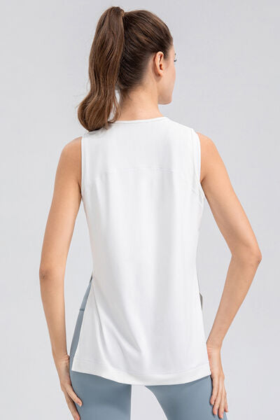 Slit Round Neck Tank - FitFemme.Shop