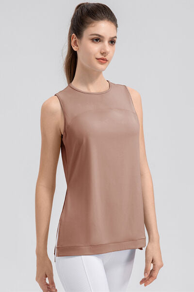 Slit Round Neck Tank - FitFemme.Shop