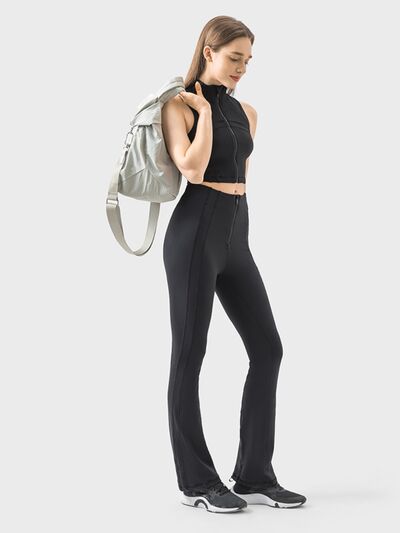 Millennia Zipper Detail High Waist Active Pants - FitFemme.Shop