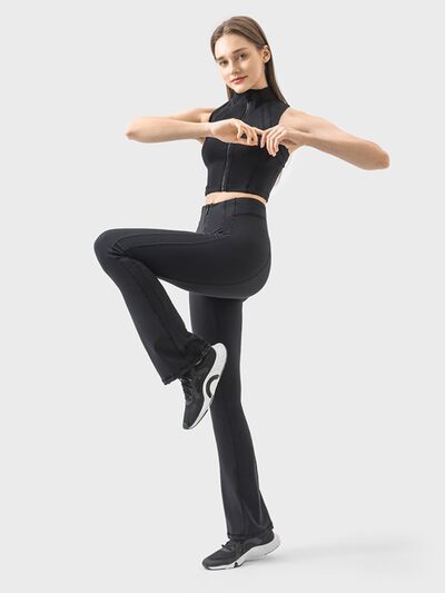 Millennia Zipper Detail High Waist Active Pants - FitFemme.Shop