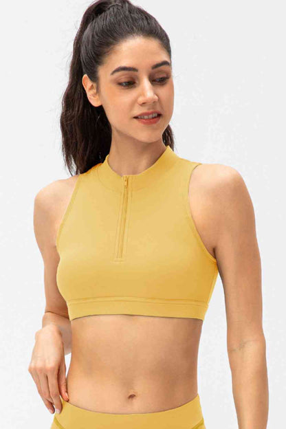 Full Size Cropped Cutout Back Zipper Front Active Tank Top - FitFemme.Shop