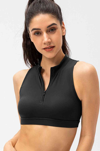 Full Size Cropped Cutout Back Zipper Front Active Tank Top - FitFemme.Shop