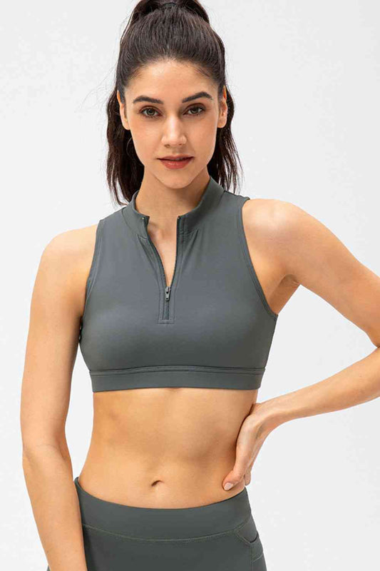Full Size Cropped Cutout Back Zipper Front Active Tank Top - FitFemme.Shop