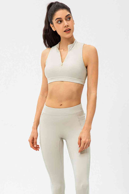 Full Size Cropped Cutout Back Zipper Front Active Tank Top - FitFemme.Shop
