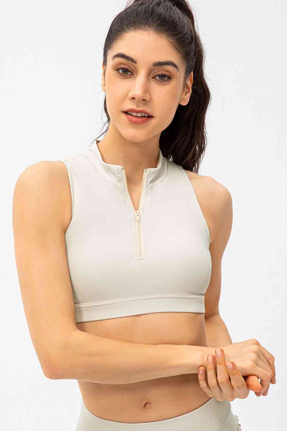 Full Size Cropped Cutout Back Zipper Front Active Tank Top - FitFemme.Shop