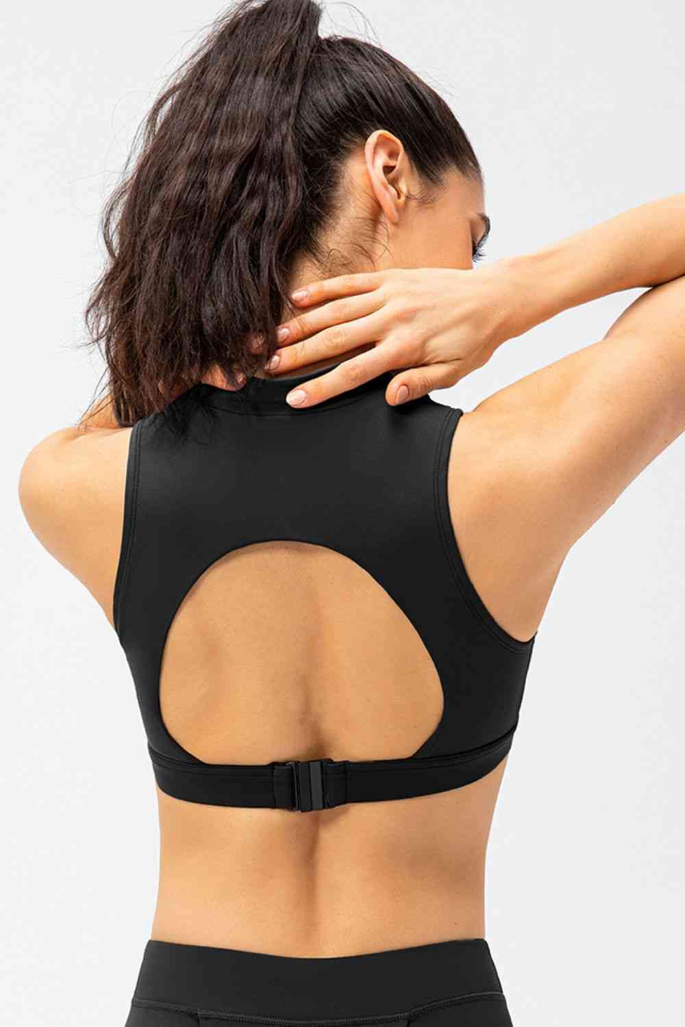 Full Size Cropped Cutout Back Zipper Front Active Tank Top - FitFemme.Shop