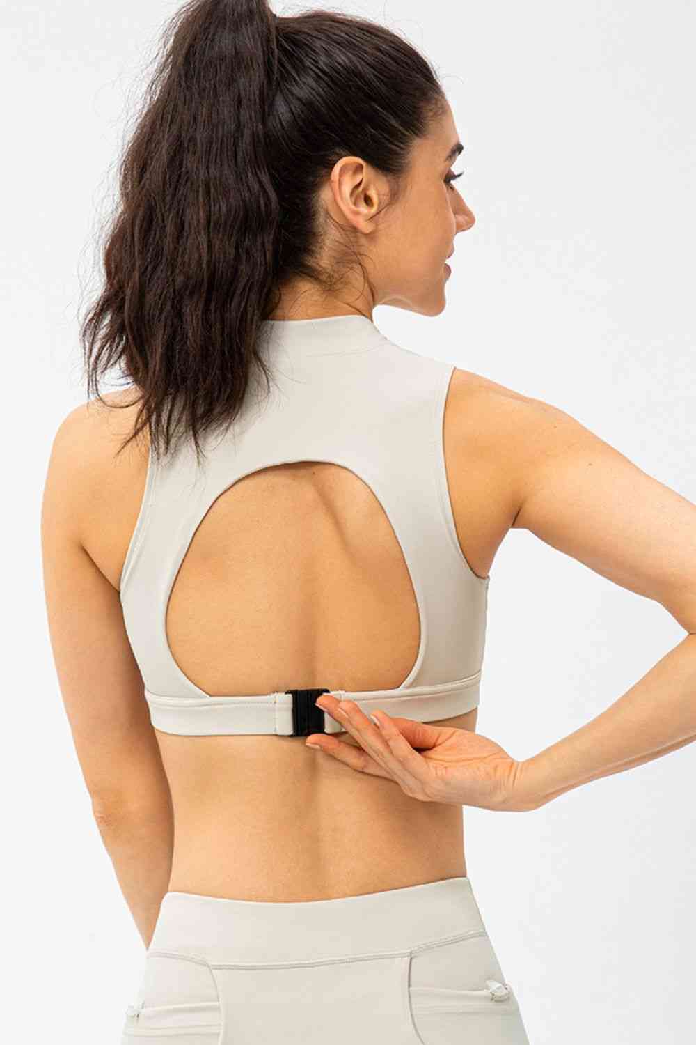 Full Size Cropped Cutout Back Zipper Front Active Tank Top - FitFemme.Shop