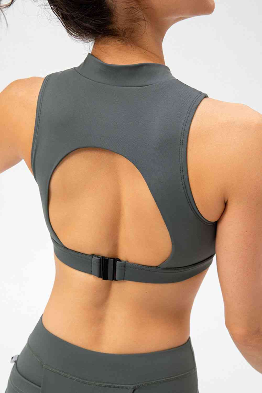Full Size Cropped Cutout Back Zipper Front Active Tank Top - FitFemme.Shop