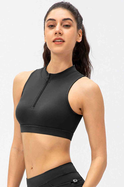 Full Size Cropped Cutout Back Zipper Front Active Tank Top - FitFemme.Shop
