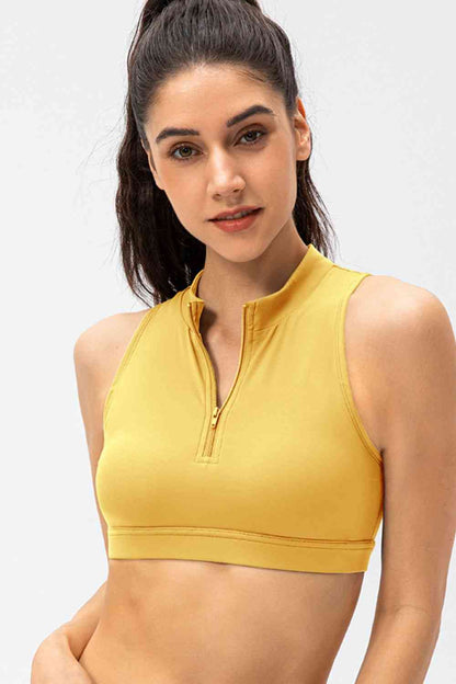 Full Size Cropped Cutout Back Zipper Front Active Tank Top - FitFemme.Shop