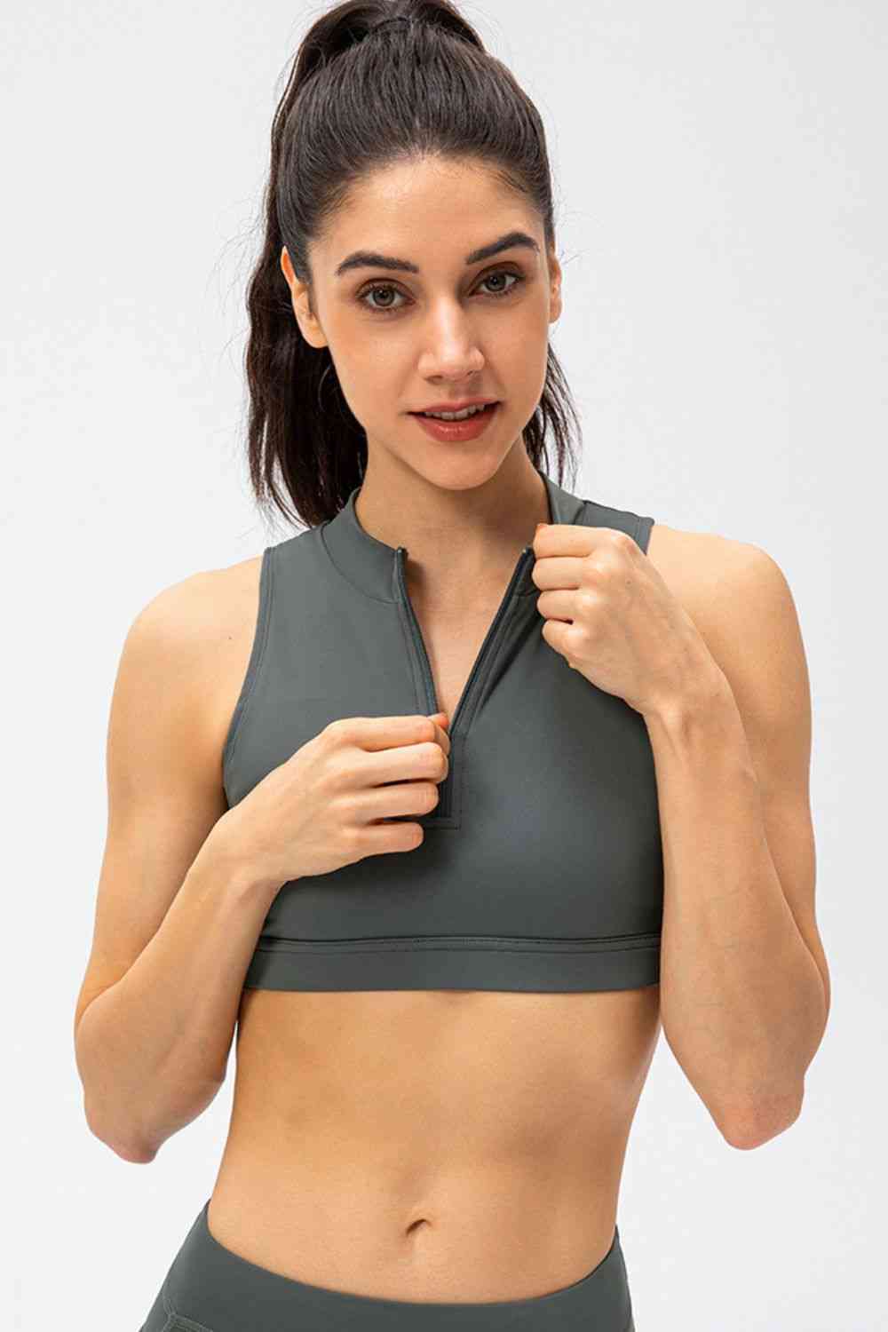 Full Size Cropped Cutout Back Zipper Front Active Tank Top - FitFemme.Shop