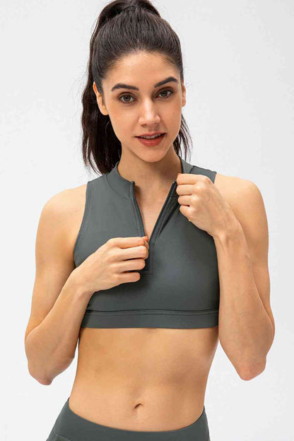 Full Size Cropped Cutout Back Zipper Front Active Tank Top - FitFemme.Shop