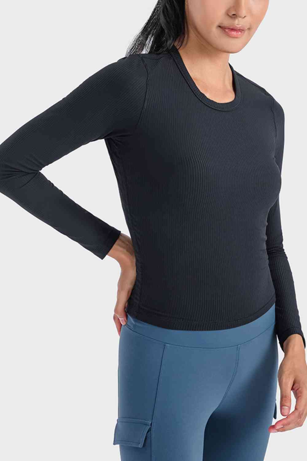 Millennia Round Neck Long Sleeve Sports Top - FitFemme.Shop