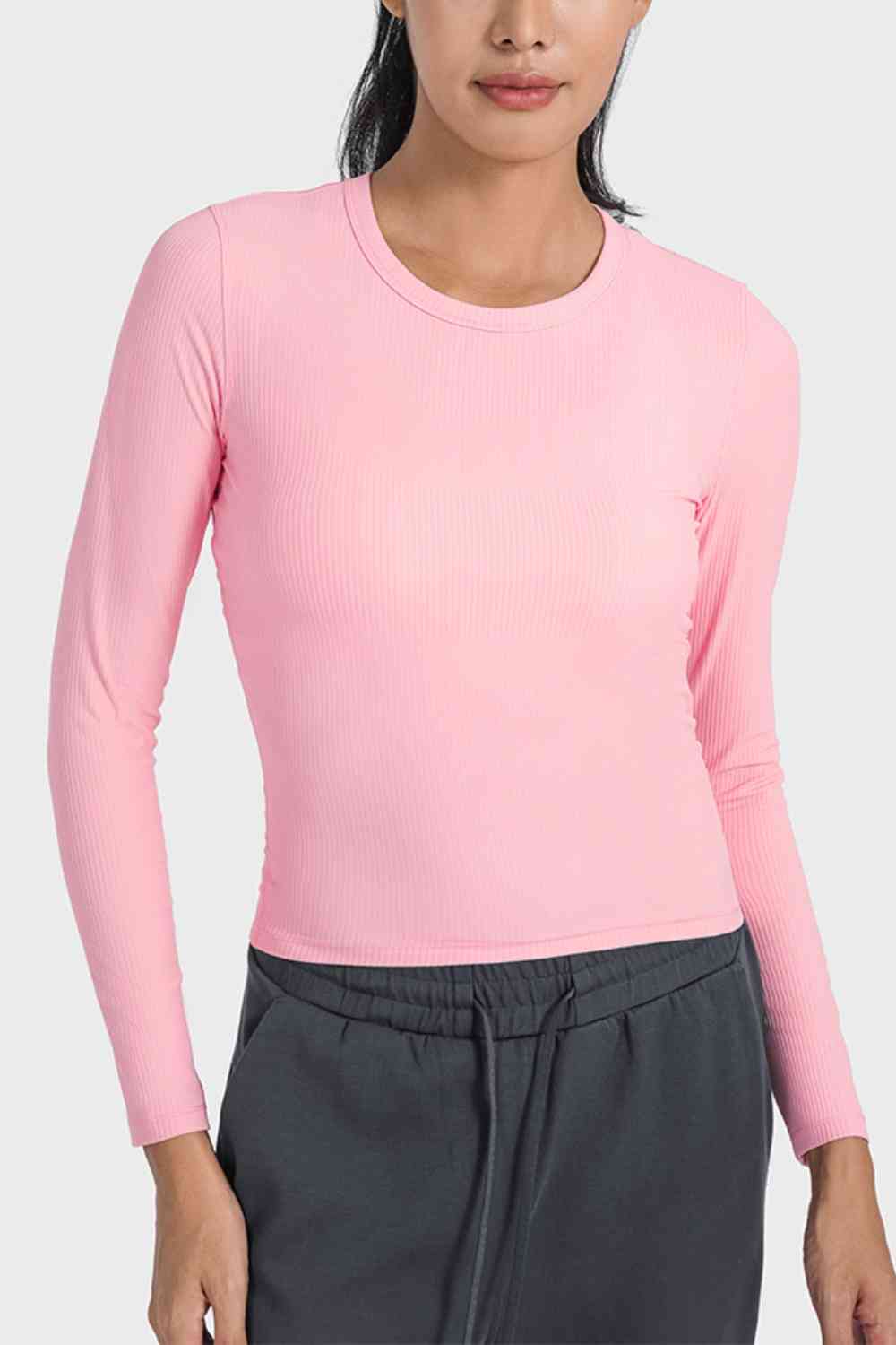 Millennia Round Neck Long Sleeve Sports Top - FitFemme.Shop