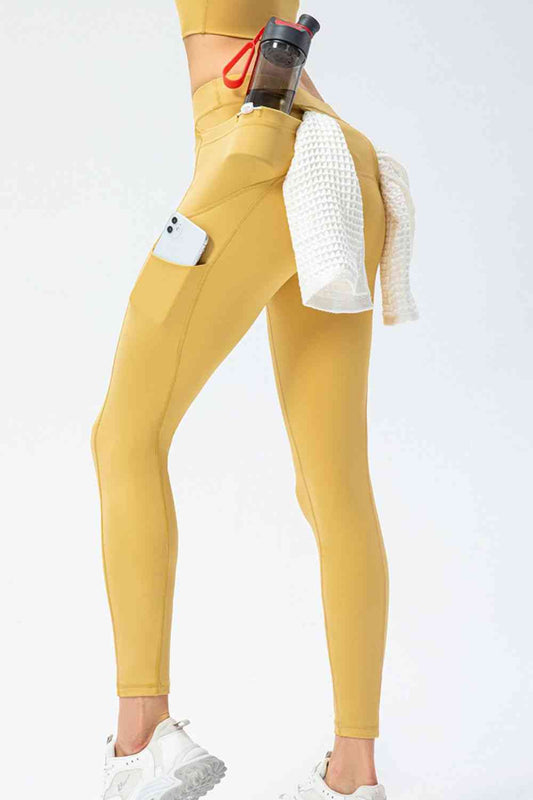Full Size Slim Fit High Waist Long Sports Pants with Pockets - FitFemme.Shop
