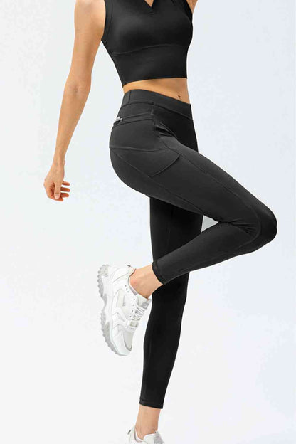Full Size Slim Fit High Waist Long Sports Pants with Pockets - FitFemme.Shop