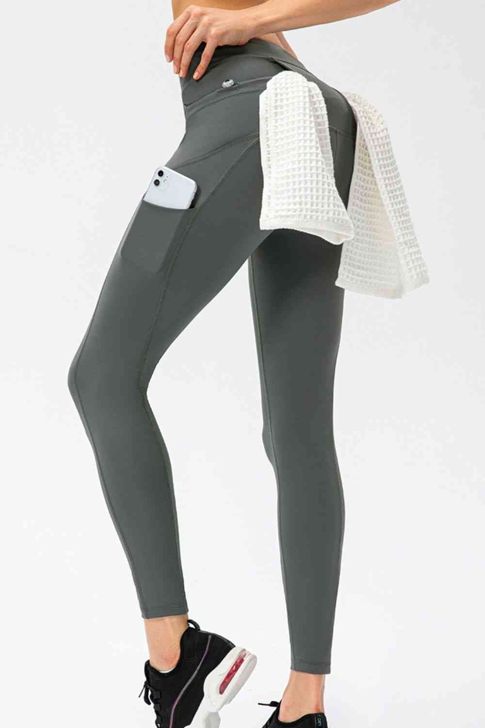 Full Size Slim Fit High Waist Long Sports Pants with Pockets - FitFemme.Shop