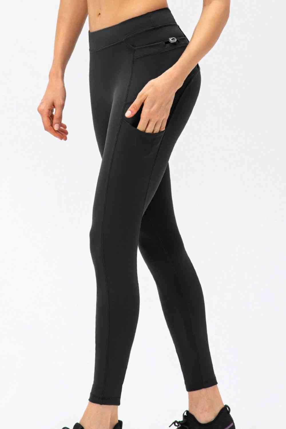Full Size Slim Fit High Waist Long Sports Pants with Pockets - FitFemme.Shop