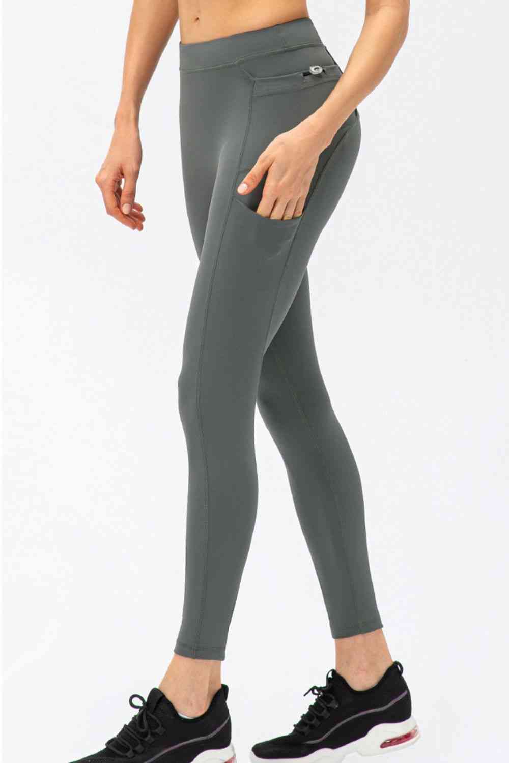 Full Size Slim Fit High Waist Long Sports Pants with Pockets - FitFemme.Shop