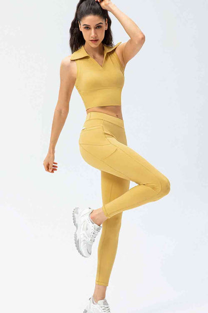 Full Size Slim Fit High Waist Long Sports Pants with Pockets - FitFemme.Shop