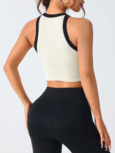 Contrast Trim Round Neck Active Tank - FitFemme.Shop