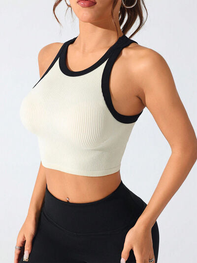 Contrast Trim Round Neck Active Tank - FitFemme.Shop