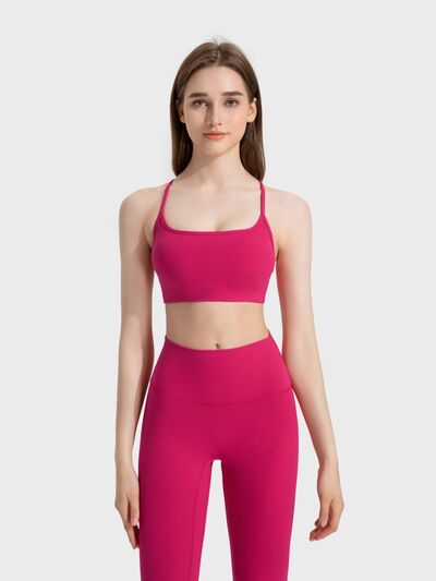 Millennia Crisscross Back Scoop Neck Active Cami with Detachable Chest Pads - FitFemme.Shop