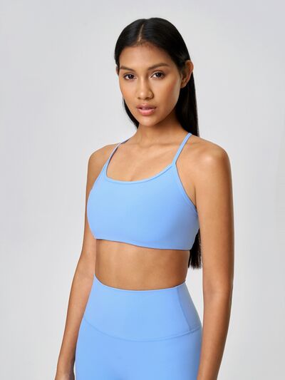 Millennia Crisscross Back Scoop Neck Active Cami with Detachable Chest Pads - FitFemme.Shop