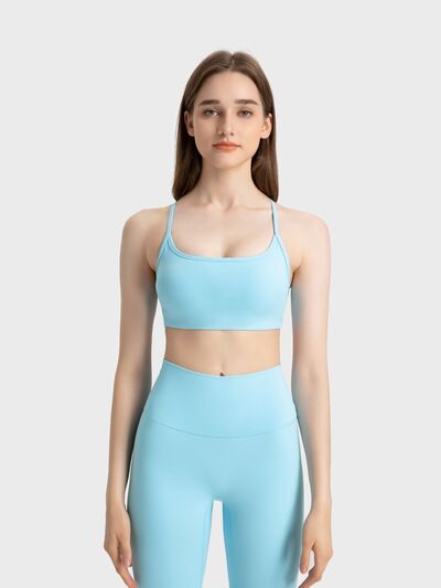 Millennia Crisscross Back Scoop Neck Active Cami with Detachable Chest Pads - FitFemme.Shop