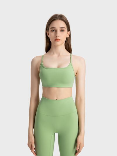 Millennia Crisscross Back Scoop Neck Active Cami with Detachable Chest Pads - FitFemme.Shop