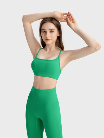 Millennia Crisscross Back Scoop Neck Active Cami with Detachable Chest Pads - FitFemme.Shop