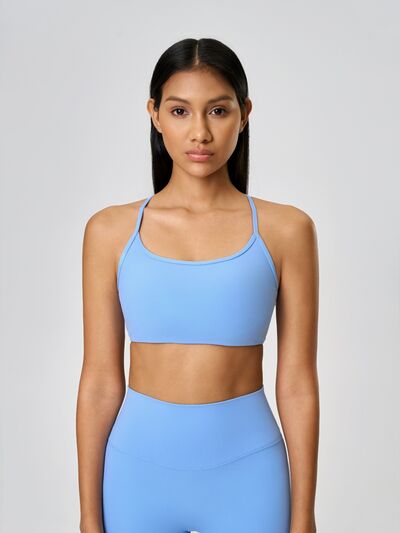 Millennia Crisscross Back Scoop Neck Active Cami with Detachable Chest Pads - FitFemme.Shop