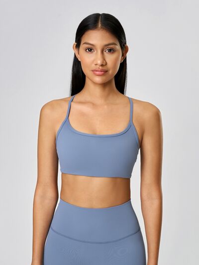 Millennia Crisscross Back Scoop Neck Active Cami with Detachable Chest Pads - FitFemme.Shop