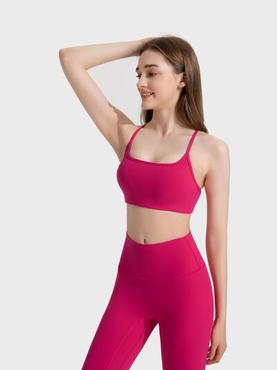 Millennia Crisscross Back Scoop Neck Active Cami with Detachable Chest Pads - FitFemme.Shop