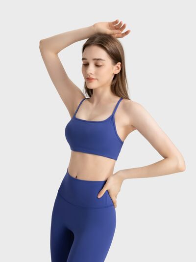 Millennia Crisscross Back Scoop Neck Active Cami with Detachable Chest Pads - FitFemme.Shop