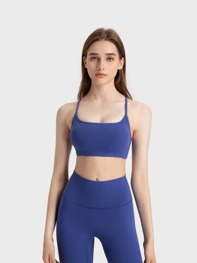 Millennia Crisscross Back Scoop Neck Active Cami with Detachable Chest Pads - FitFemme.Shop