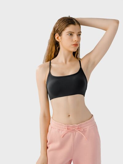 Millennia Crisscross Back Scoop Neck Active Cami with Detachable Chest Pads - FitFemme.Shop