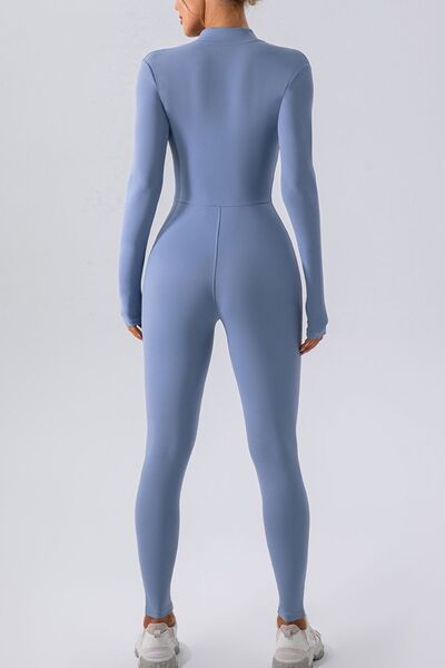 Half Zip Mock Neck Active Jumpsuit - FitFemme.Shop