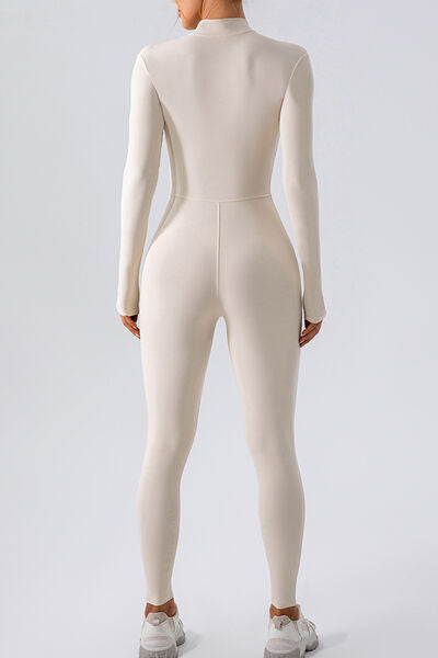 Half Zip Mock Neck Active Jumpsuit - FitFemme.Shop
