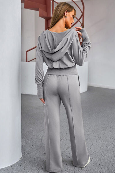 Dropped Shoulder Hoodie and Drawstring Pants Active Set - FitFemme.Shop